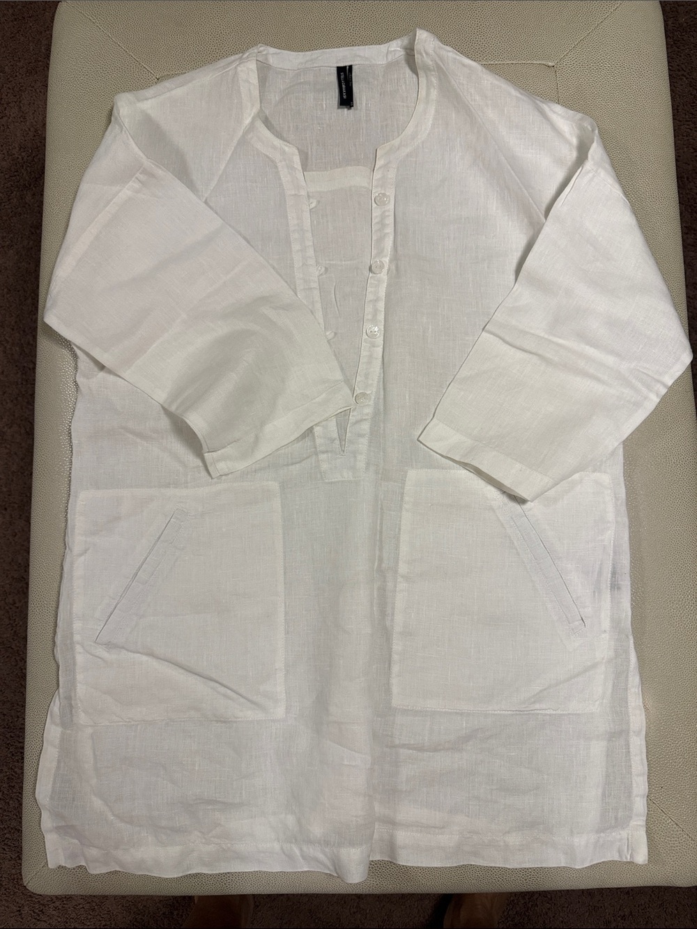 Stella Carakasi White Linen Button-Front Tunic Dress